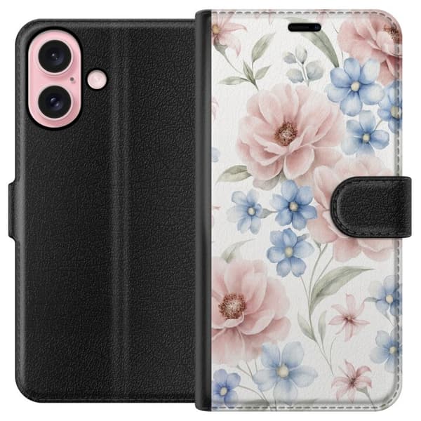 Apple iPhone 16 Lommeboketui Romantiske blomster