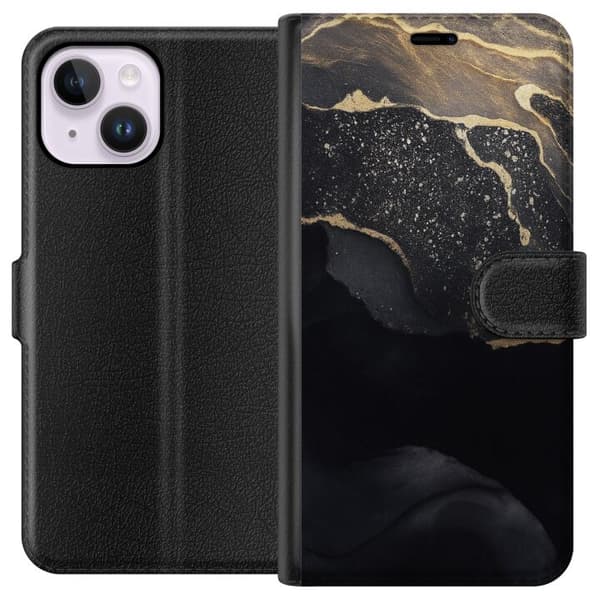Apple iPhone 15 Plus Lommeboketui Svart gull abstrakt
