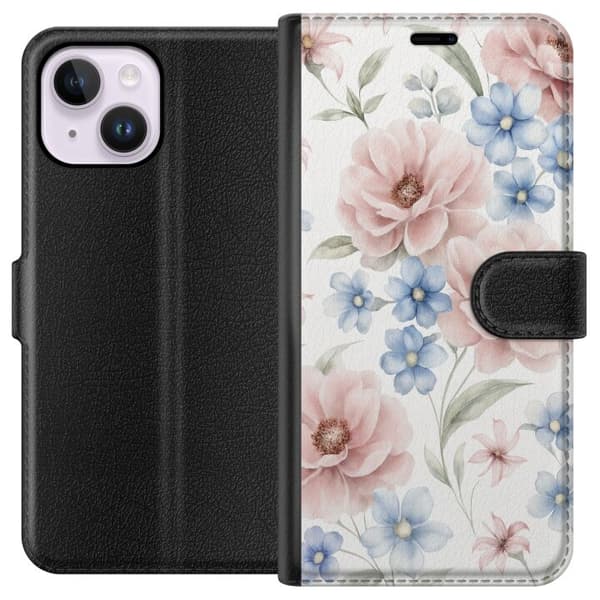 Apple iPhone 15 Plus Lompakkokotelo Romanttiset kukat