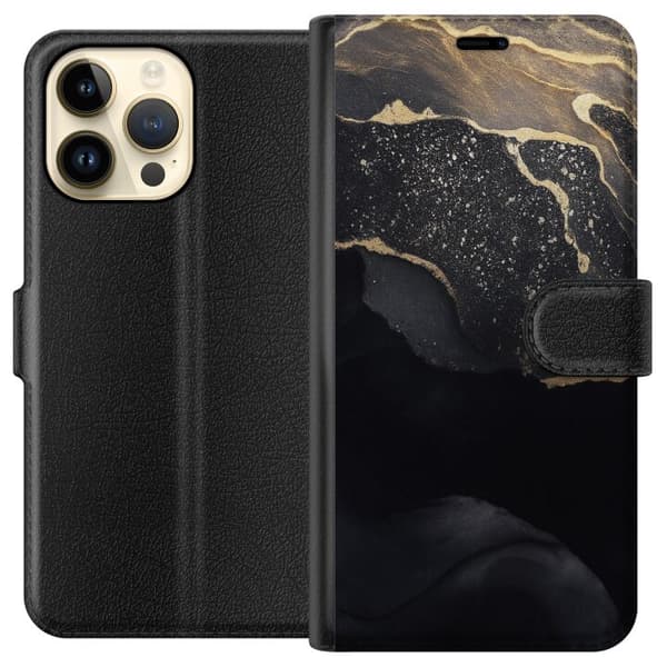 Apple iPhone 15 Pro Max Lommeboketui Svart gull abstrakt
