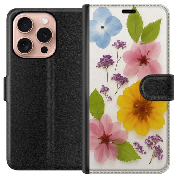 Apple iPhone 16 Pro Lompakkokotelo Painetut kukat