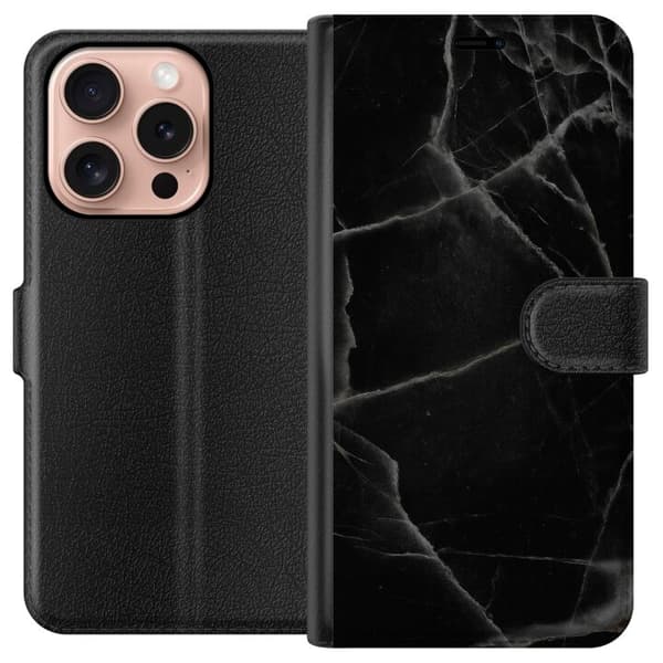 Apple iPhone 16 Pro Plånboksfodral Svart marmor