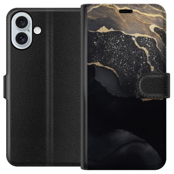 Apple iPhone 16 Plus Plånboksfodral Svart guld abstrakt