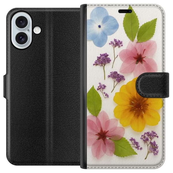 Apple iPhone 16 Plus Tegnebogsetui Pressede blomster
