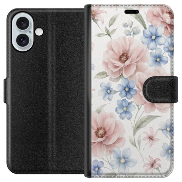 Apple iPhone 16 Plus Lompakkokotelo Romanttiset kukat