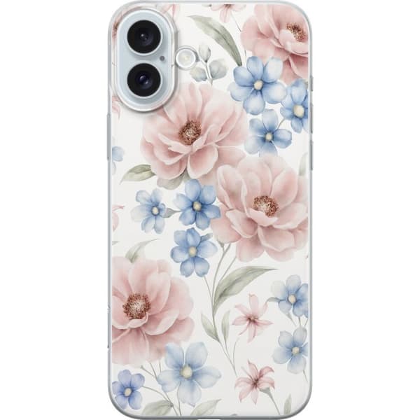 Apple iPhone 16 Plus Gennemsigtig cover Romantiske blomster