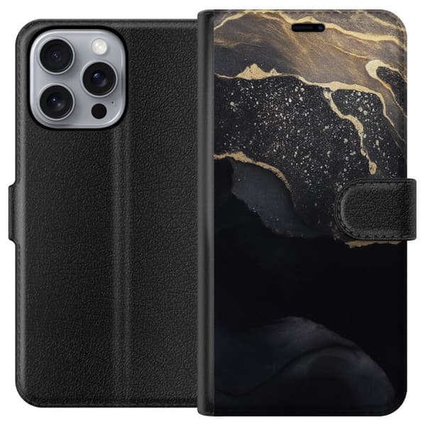 Apple iPhone 16 Pro Max Plånboksfodral Svart guld abstrakt