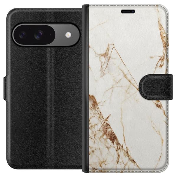 Google Pixel 9 Tegnebogsetui Hvid marmor
