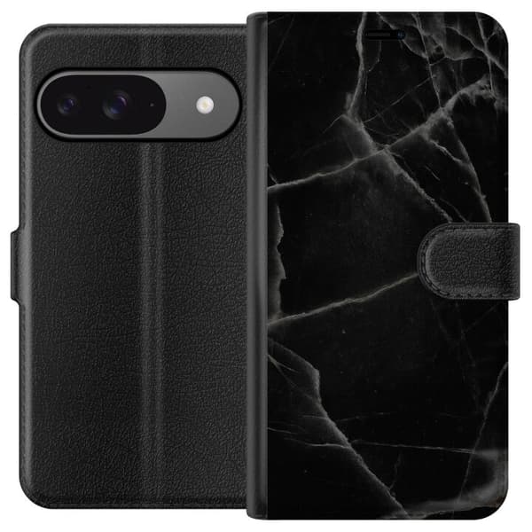 Google Pixel 9 Pro Plånboksfodral Svart marmor