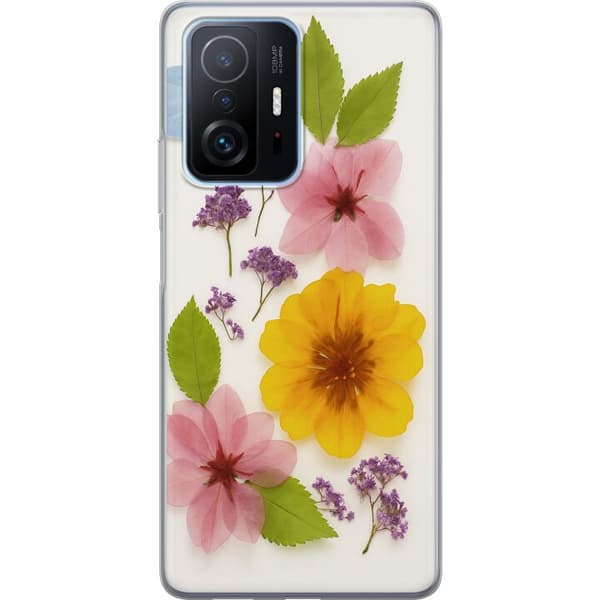 Xiaomi 11T Pro Genomskinligt Skal Pressade blommor