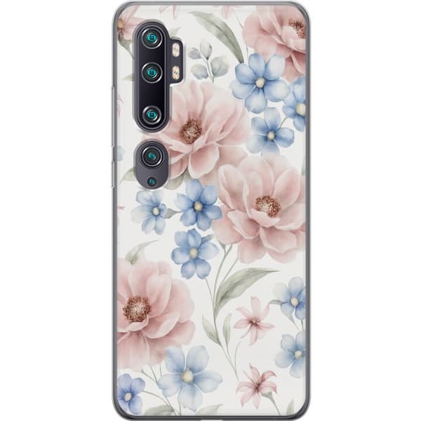 Xiaomi Mi Note 10 Gennemsigtig cover Romantiske blomster