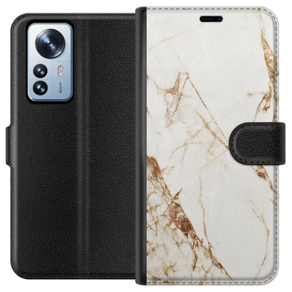 Xiaomi 12 Pro Tegnebogsetui Hvid marmor