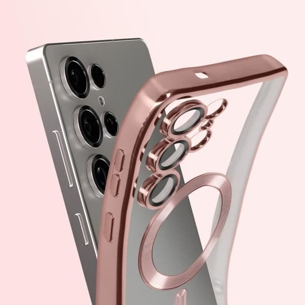 Coque MagSafe för Samsung Galaxy S25 Ultra Silikon Kontur Krom Rosa Champange