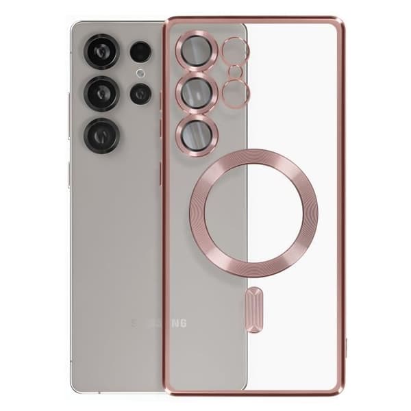Coque MagSafe för Samsung Galaxy S25 Ultra Silikon Kontur Krom Rosa Champange