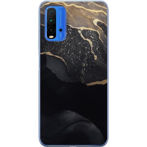 Xiaomi Redmi 9T Läpinäkyvä kuori Musta kulta abstrakti