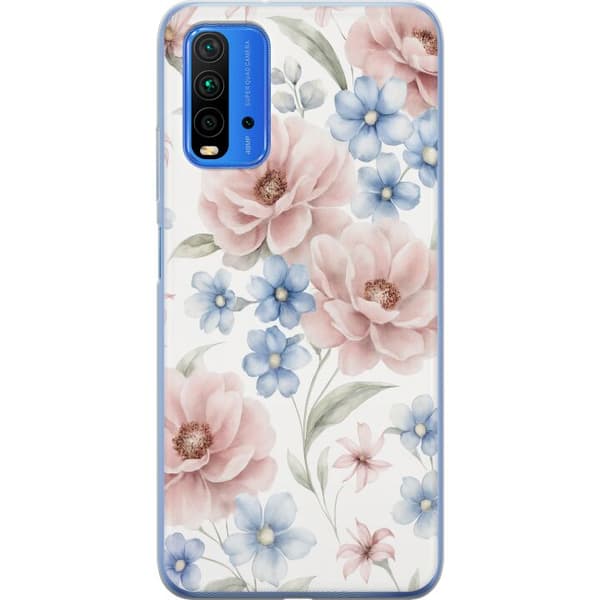 Xiaomi Redmi 9T Gennemsigtig cover Romantiske blomster