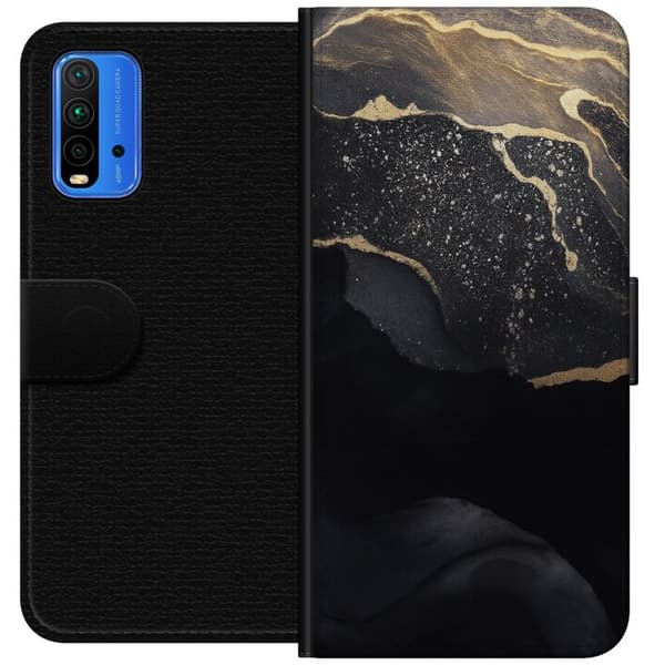 Xiaomi Redmi Note 9 4G Tegnebogsetui Sort guld abstrakt