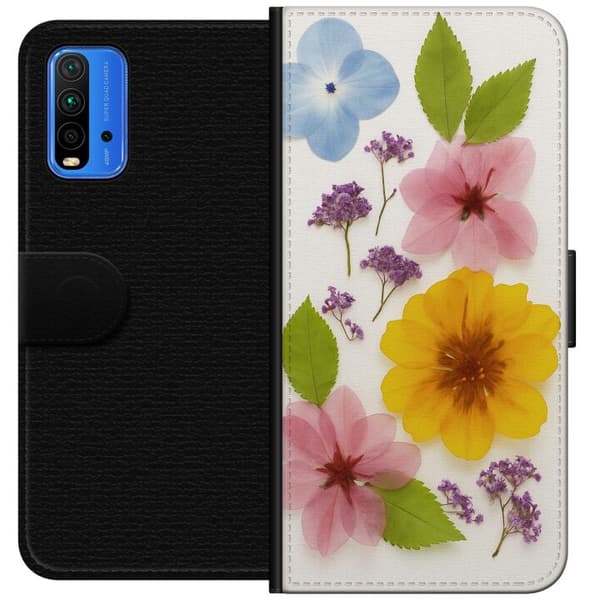 Xiaomi Redmi Note 9 4G Tegnebogsetui Pressede blomster