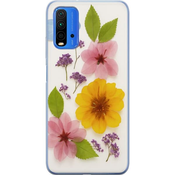 Xiaomi Redmi Note 9 4G Genomskinligt Skal Pressade blommor
