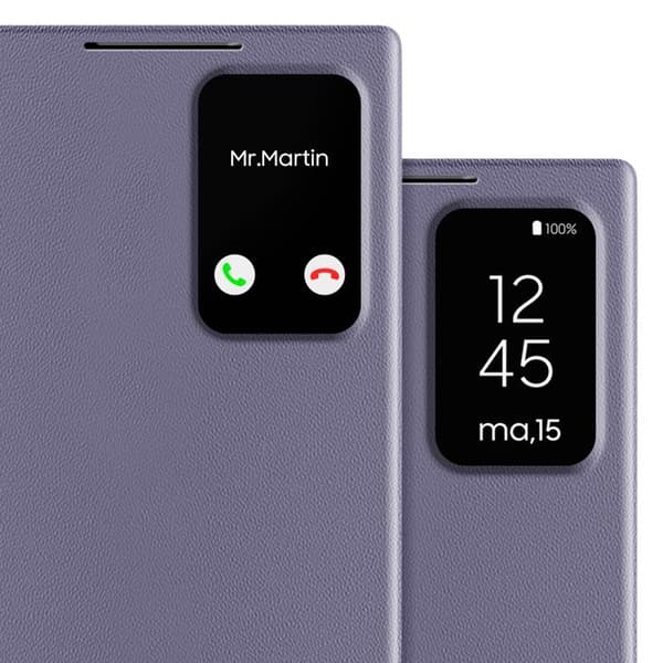 Läderfodral för Galaxy S22 Ultra med fönster och kortfack Lavendel