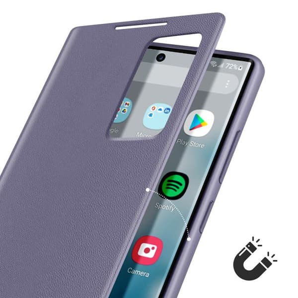 Läderfodral för Galaxy S22 Ultra med fönster och kortfack Lavendel