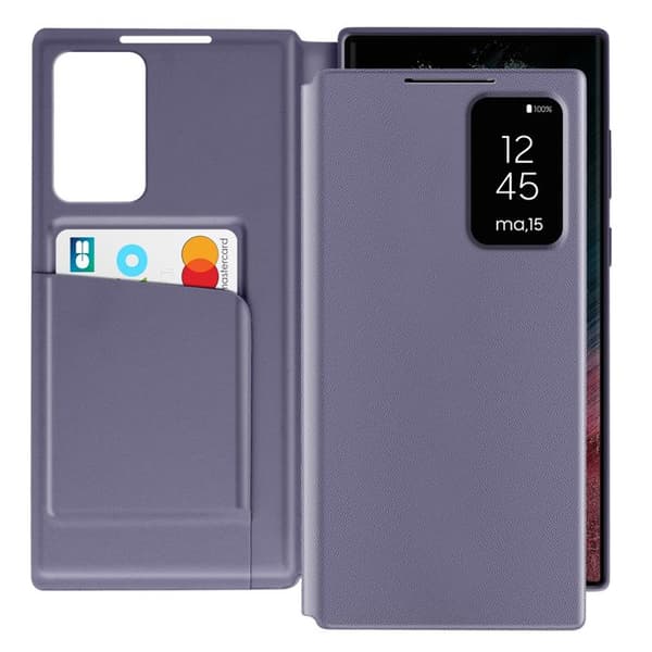 Läderfodral för Galaxy S22 Ultra med fönster och kortfack Lavendel
