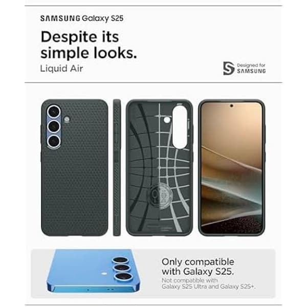 Coque - SPIGEN - Liquid Air - Kompatibel med Samsung Galaxy S25 - Stötsäker - Grön - Ergonomisk