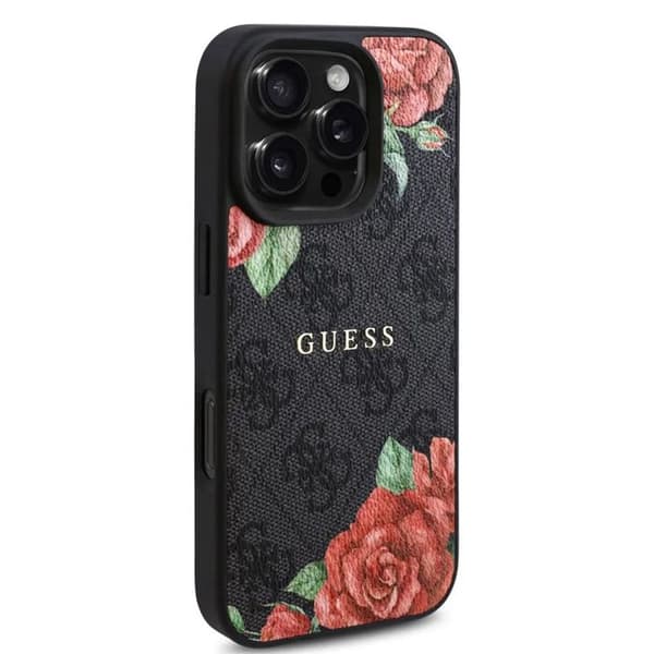 Coque för iPhone 16 Pro Max - Guess Hardcase 4G Flower Print Flower Print MagSafe (GUHMP16XP4ROPEMCK) - Svart