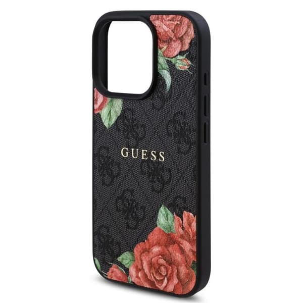 Coque för iPhone 16 Pro Max - Guess Hardcase 4G Flower Print Flower Print MagSafe (GUHMP16XP4ROPEMCK) - Svart