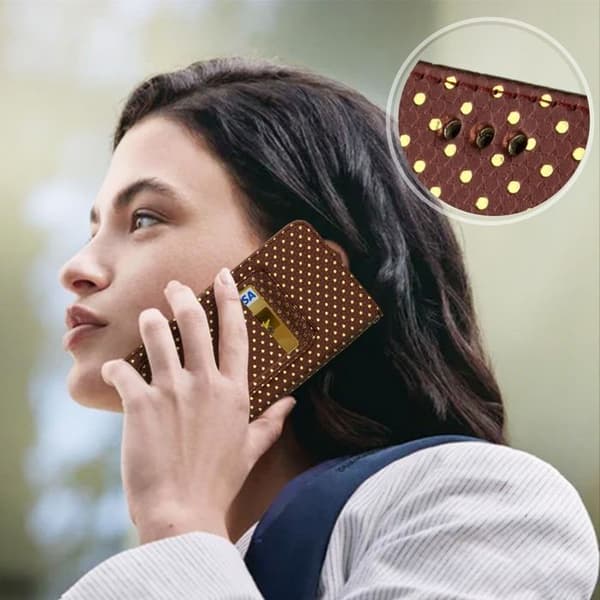 Smartphone Etui med Prickar 5,0 till 5,3 Flip Plånbok Stöd och Spegel brun