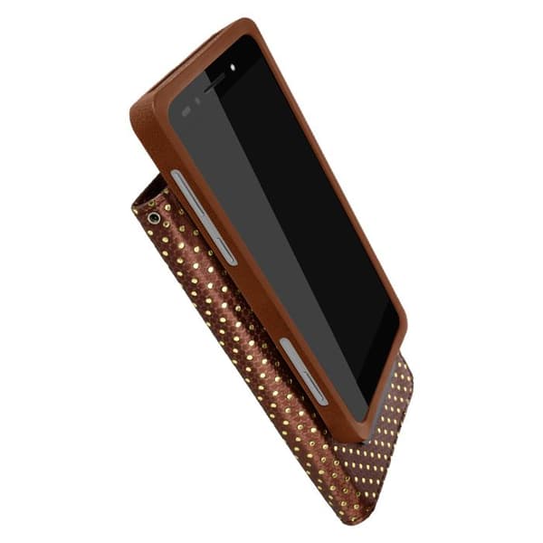 Smartphone Etui med Prickar 5,0 till 5,3 Flip Plånbok Stöd och Spegel brun