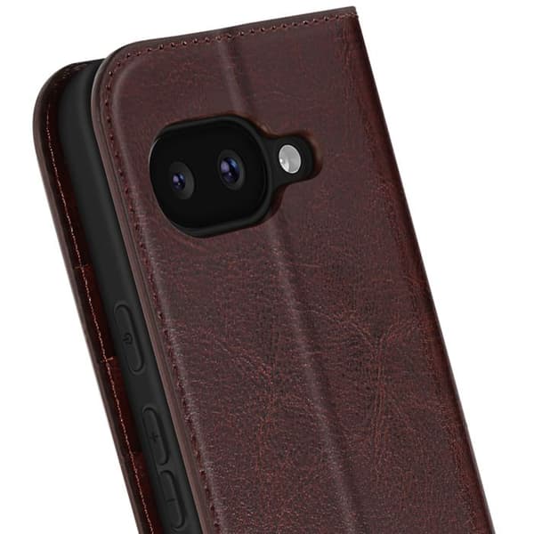 Läderfodral för Google Pixel 9a Plånbok och Videostöd Mörkbrun