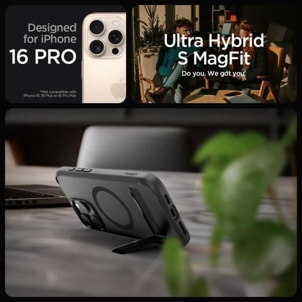 Spigen Skal för iPhone 16 Pro Ultra Hybrid S MagFit Flexibel Fäste 6,3 Tum - Frost Svart