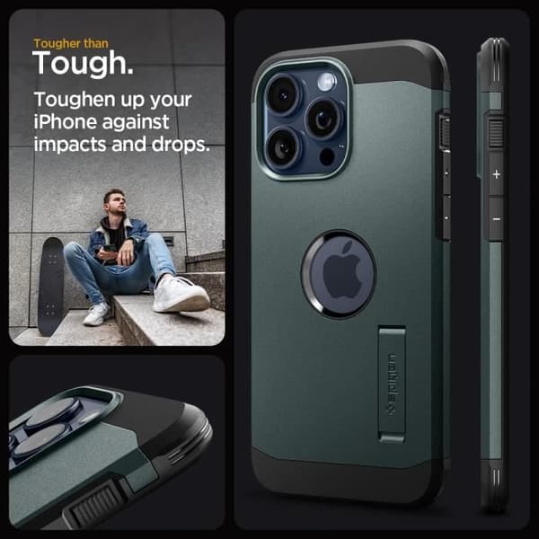 Spigen Magnetiskt Skal för iPhone 15 Pro Stöttålig med Ställ Tough Armor MagFit - Grön