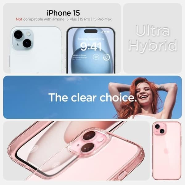 Spigen Anti-Gulnande Skal för iPhone 15 - Rosakristall