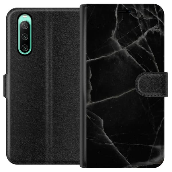 Sony Xperia 10 IV Lompakkokotelo Musta marmori