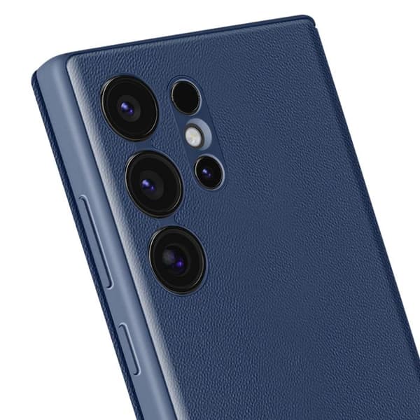Fönsteretui för Samsung Galaxy S24 Ultra med kortficklock i nattblått