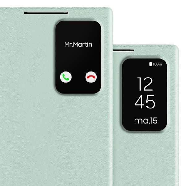 Fönsteretui för Samsung Galaxy S23 Ultra med kortficklok i ljusgrön