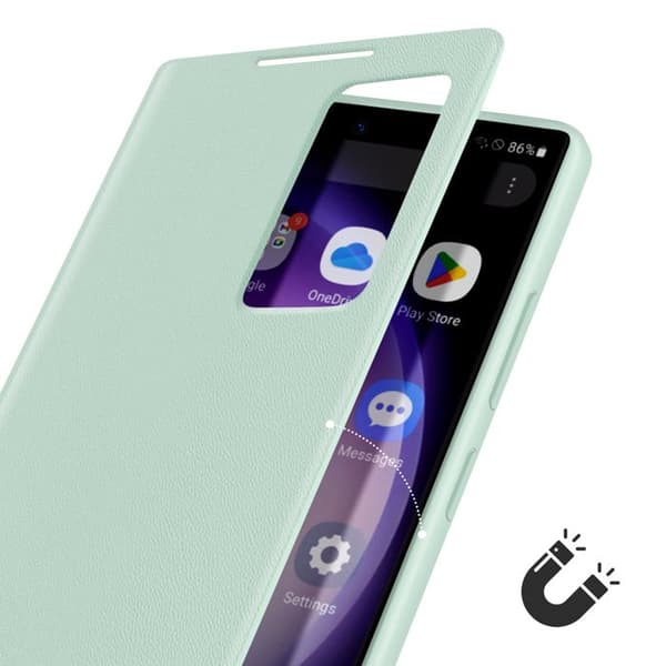 Fönsteretui för Samsung Galaxy S23 Ultra med kortficklok i ljusgrön
