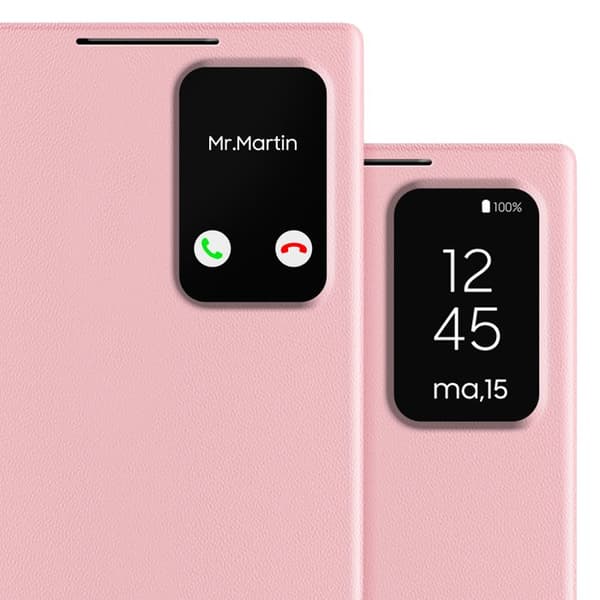 Fönsterfodral för Samsung Galaxy S23 Ultra med kortficka i rosa