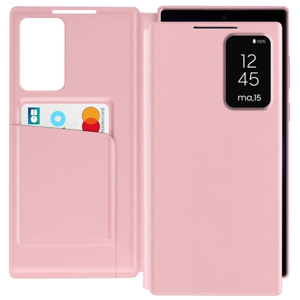Fönsterfodral för Samsung Galaxy S23 Ultra med kortficka i rosa