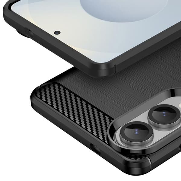 Coque för Samsung Galaxy S25 Edge Silikondesign Kolfiberborstat Svart