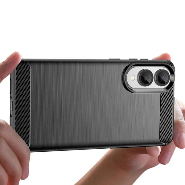 Coque för Samsung Galaxy S25 Edge Silikondesign Kolfiberborstat Svart