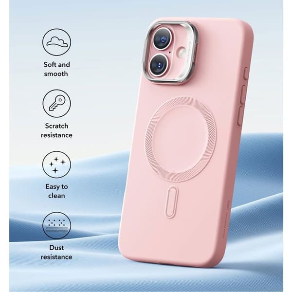 ESR Cloud Soft Case med Stash Stand (HaloLock), kompatibel med iPhone 16 Plus, rosa