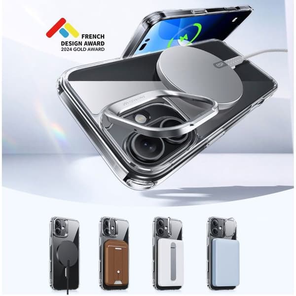 ESR Classic Hybrid Case med Stash Stand (HaloLock), kompatibel med iPhone 16 Plus, transparent