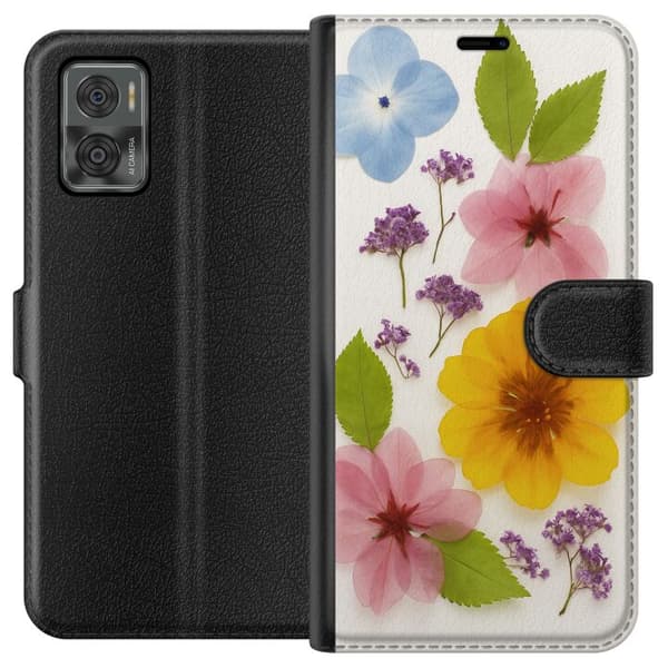 Motorola Moto E22i Plånboksfodral Pressade blommor