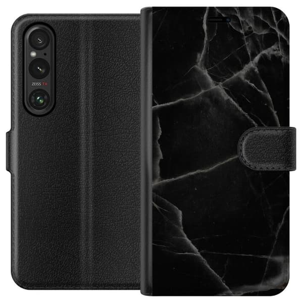 Sony Xperia 1 V Lompakkokotelo Musta marmori