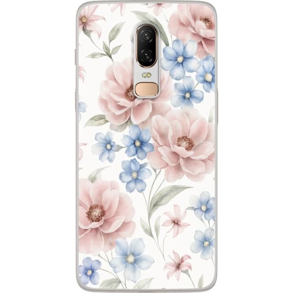 OnePlus 6 Gennemsigtig cover Romantiske blomster