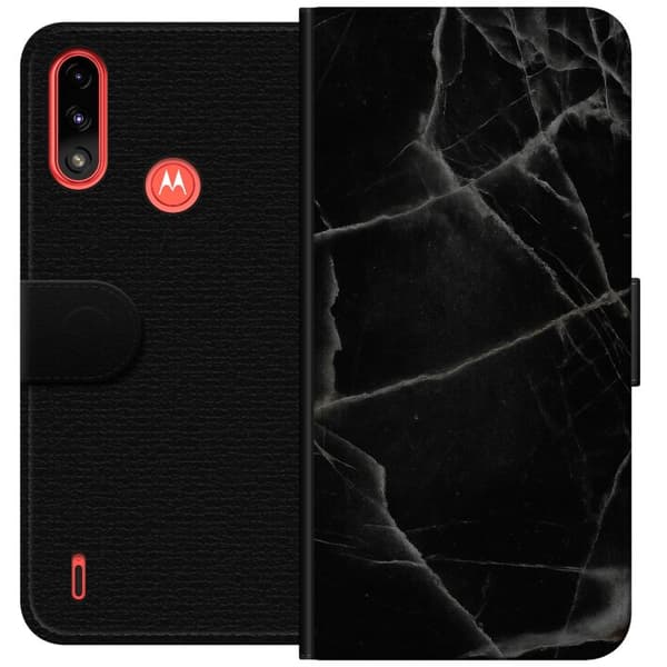 Motorola Moto E7 Power Lompakkokotelo Musta marmori