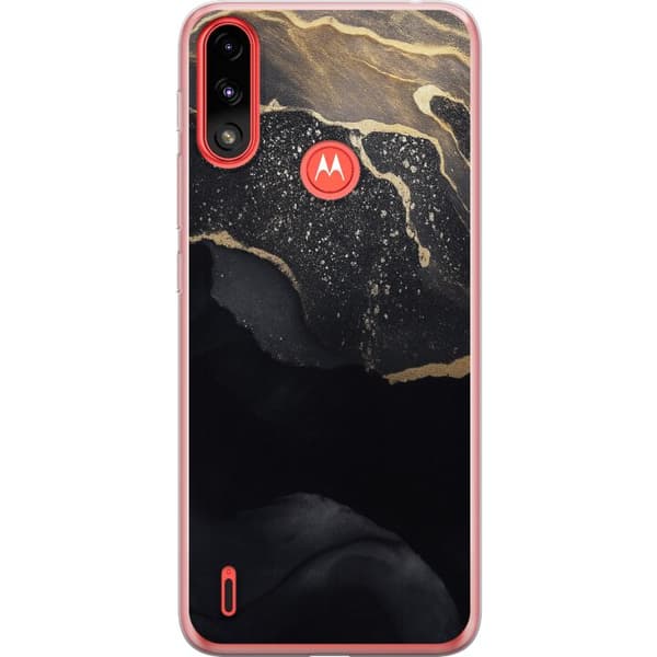Motorola Moto E7 Power Gjennomsiktig deksel Svart gull abstrakt